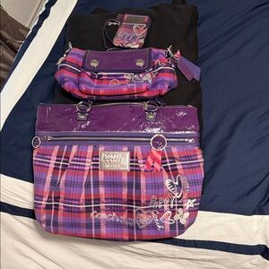 Coach Purple and Pink Plaid Backpack